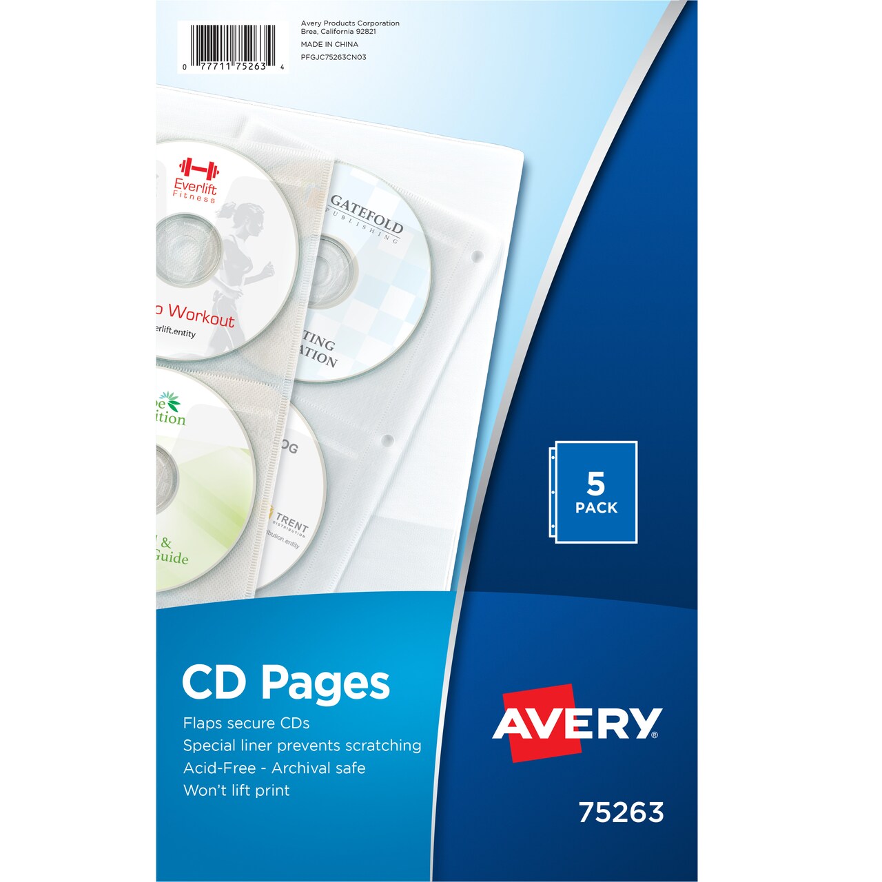 Avery Clear DVD Storage Sleeves for 3 Ring Binder, Two-Sided, Pack of 5  Holds 20 CD/DVDs Total (75263)